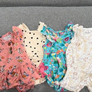 Posh Peanut Teal Floral and Multicolor Kids One-Piece Bundle